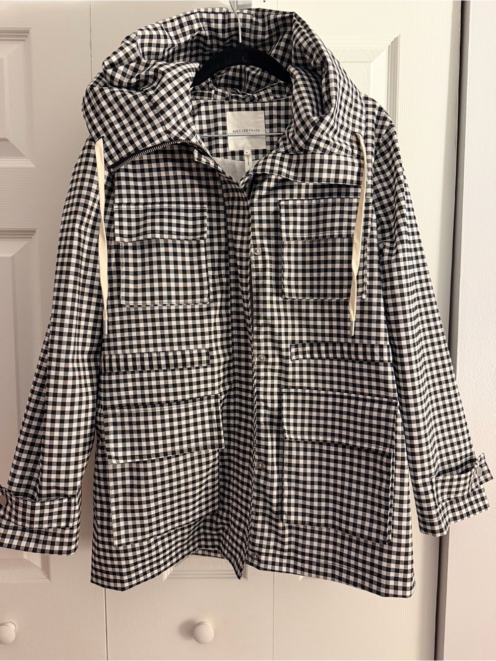 Avec Les Filles | Black White Checkered Gingham Rain Anorak Jacket | S | EUC